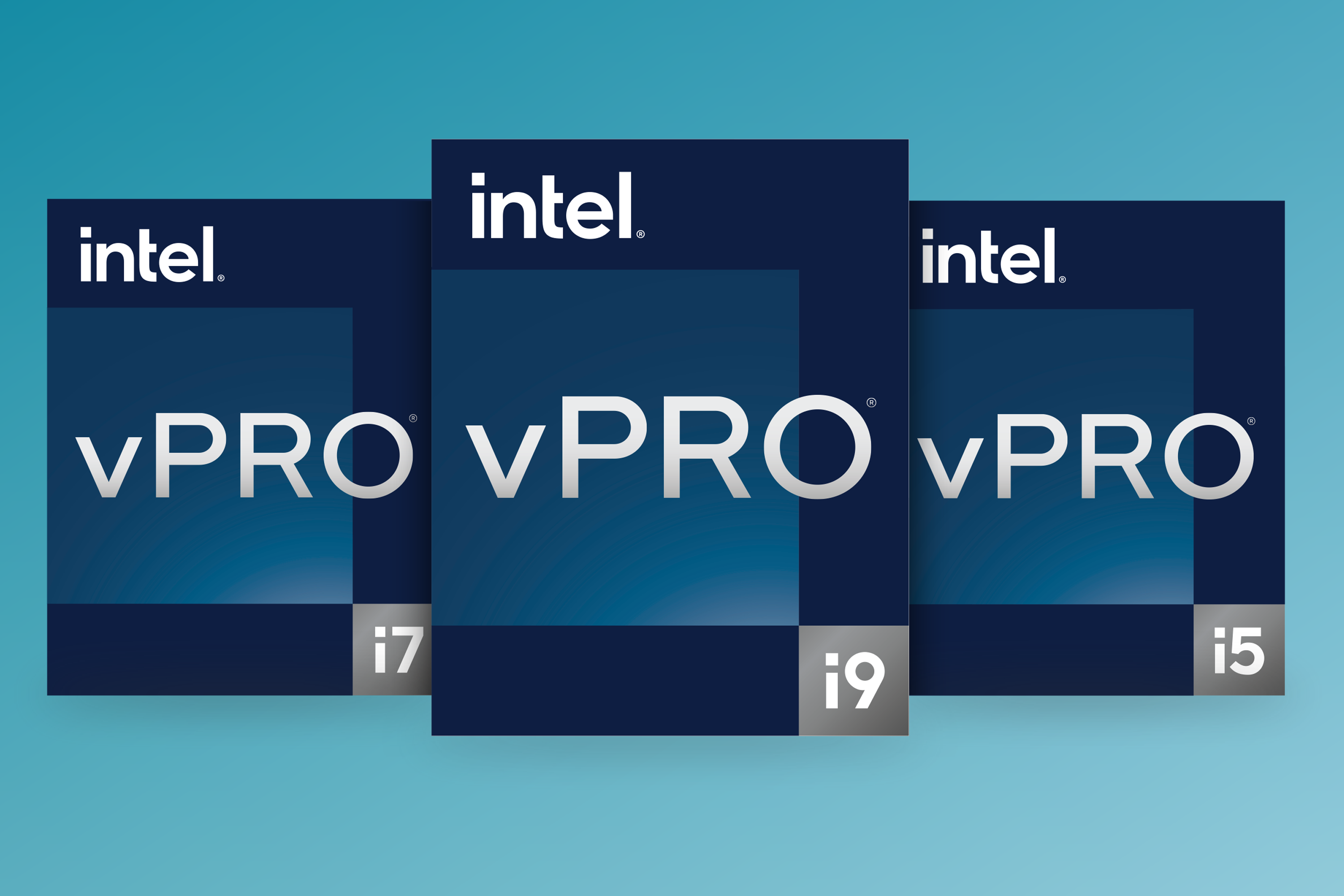 Logos for Intel Core i5, Core i7, and Corei9 processors with vPro