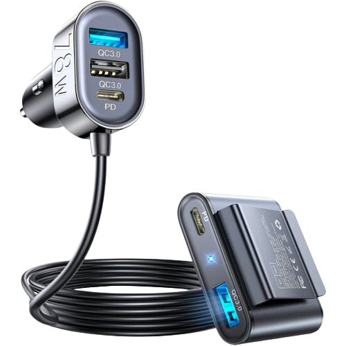 A render of the JOYROOM 78W USB car charger in grey color.