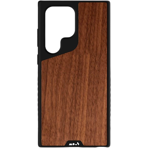 A render of the MOUS case for the Galaxy S23 Ultra with Walnut wood finish at the back.