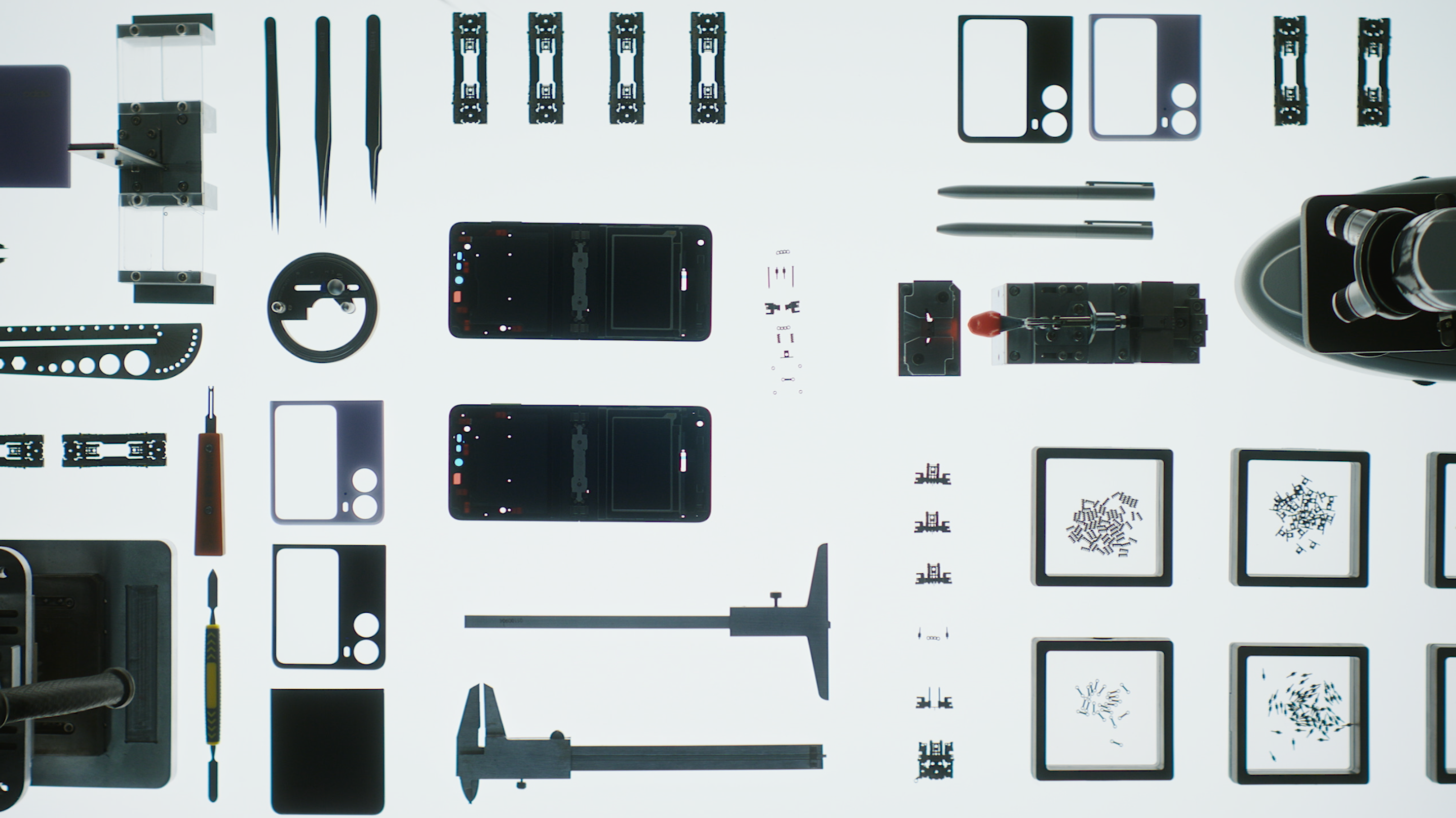 A promotional image released by Oppo showing the various parts constructing the Find N2 Flip's hinge. 