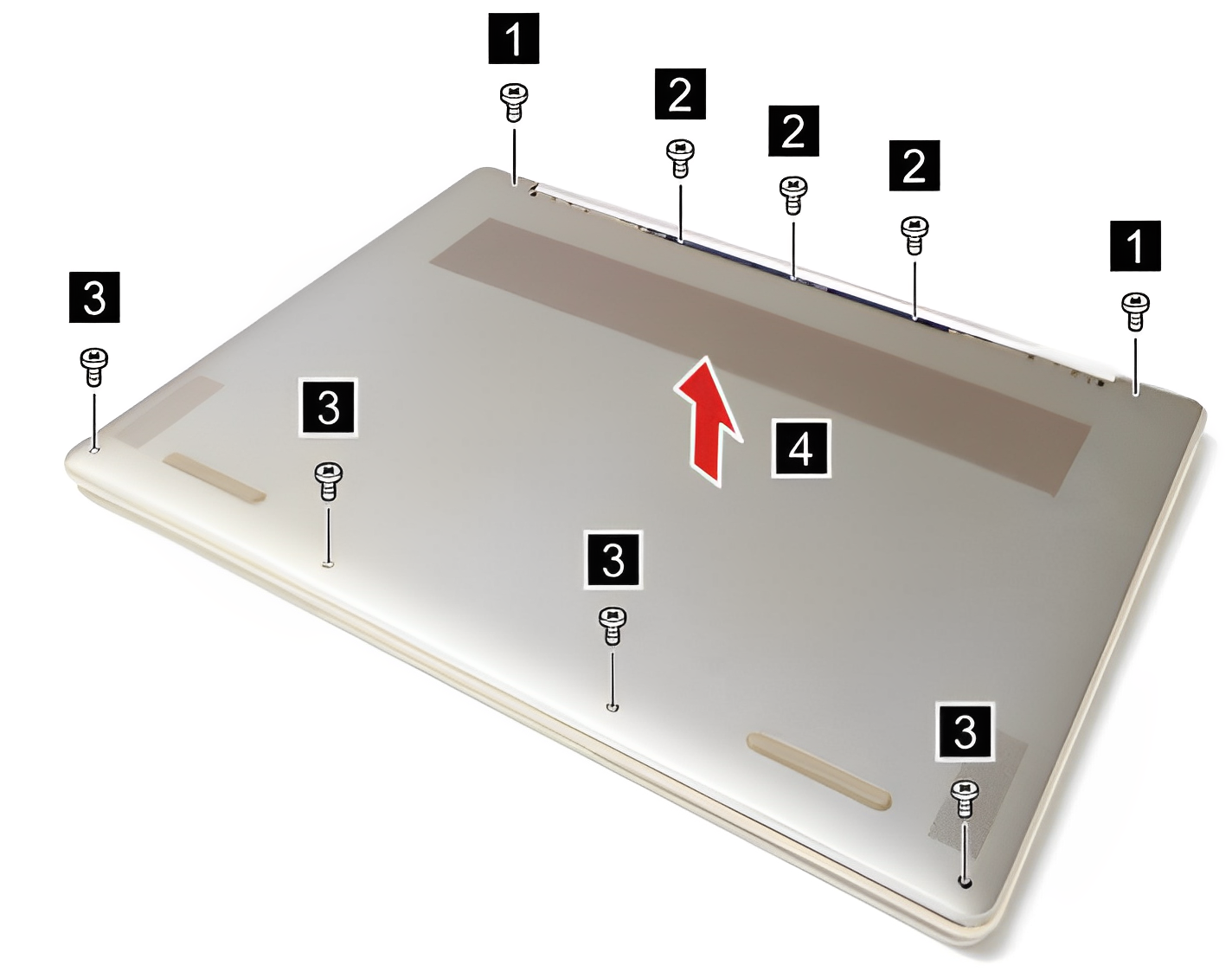 Illustration showing how to remove the screws and base cover from the Lenovo Yoga 9i
