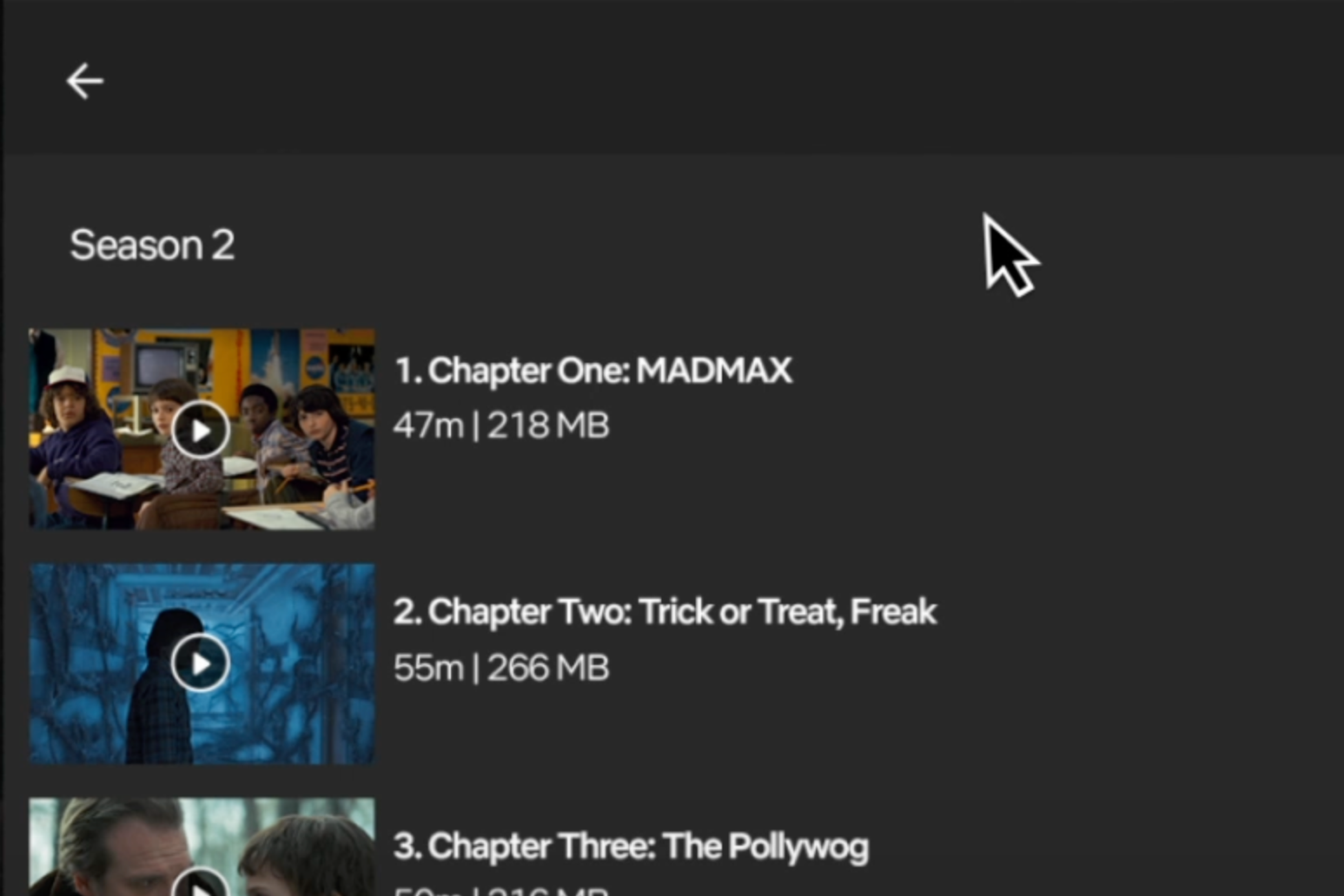 Downloaded Stranger Things Season 2 episodes in the Netflix app