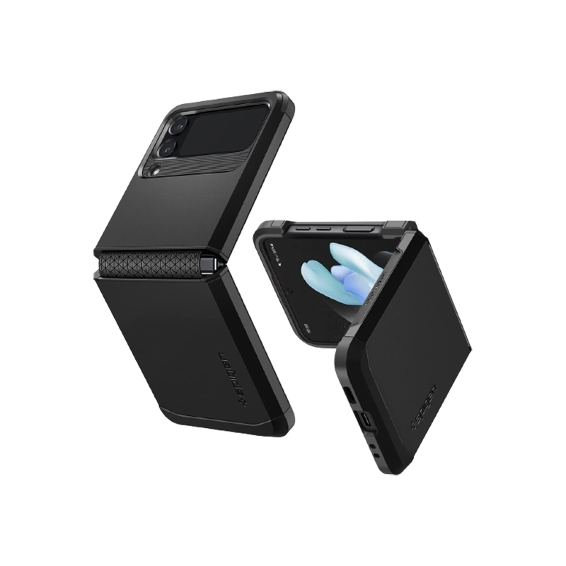 Spigen Tough Armor for the Galaxy Z Flip 4 on transparent background.