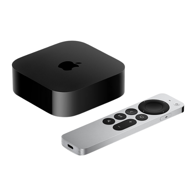 Apple TV 3rd gen 2022 release with remote controller sitting next to it