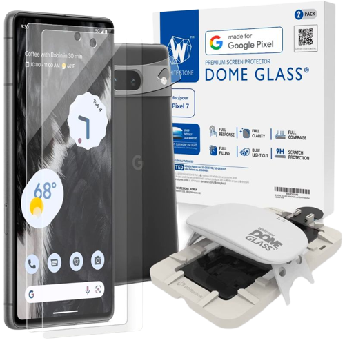 A render of the Whitestone Dome Glass screen protector for Pixel 7.