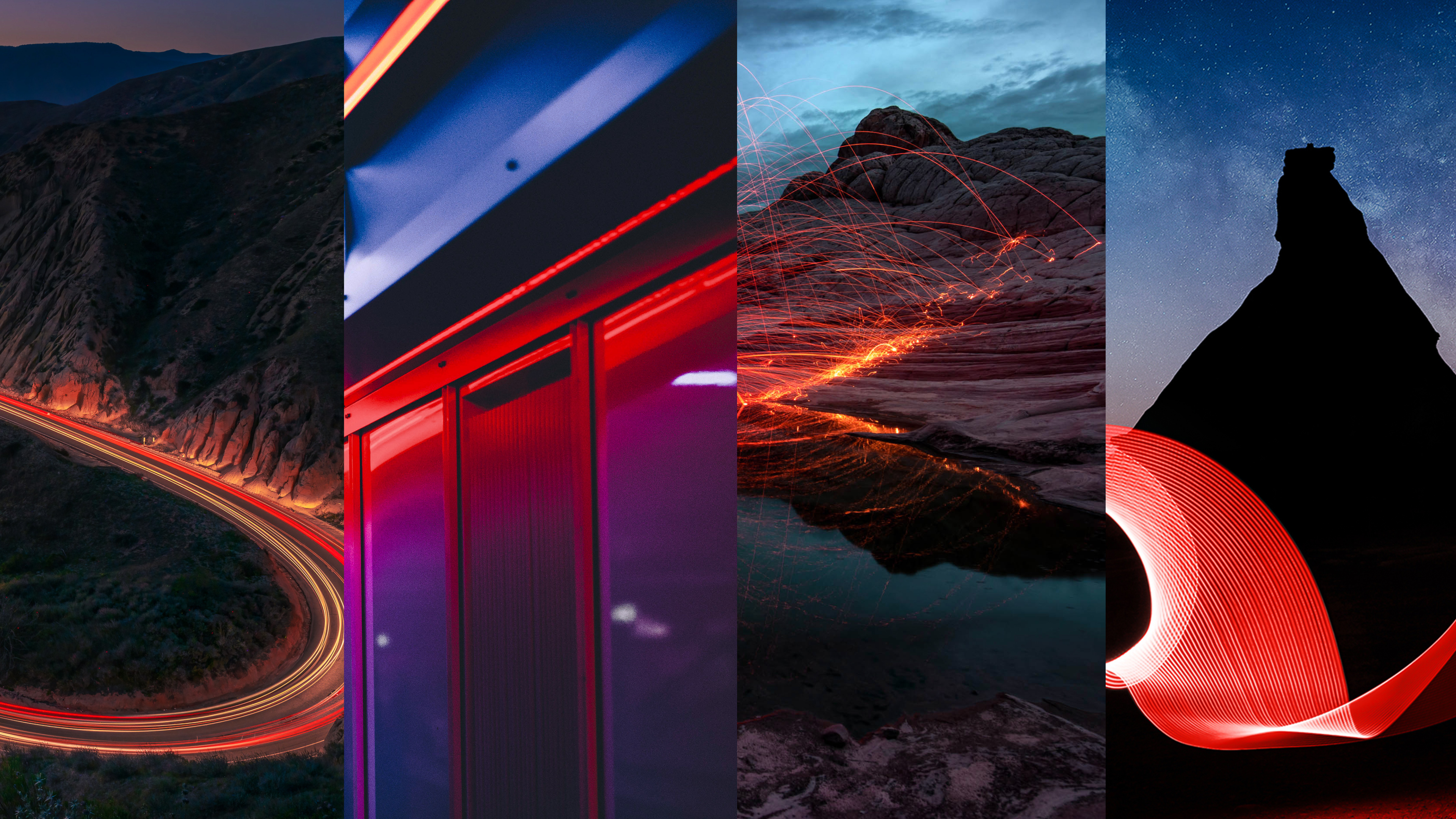 Lenovo ThinkPhone by Motorola wallpapers showing off various natural location with light trails