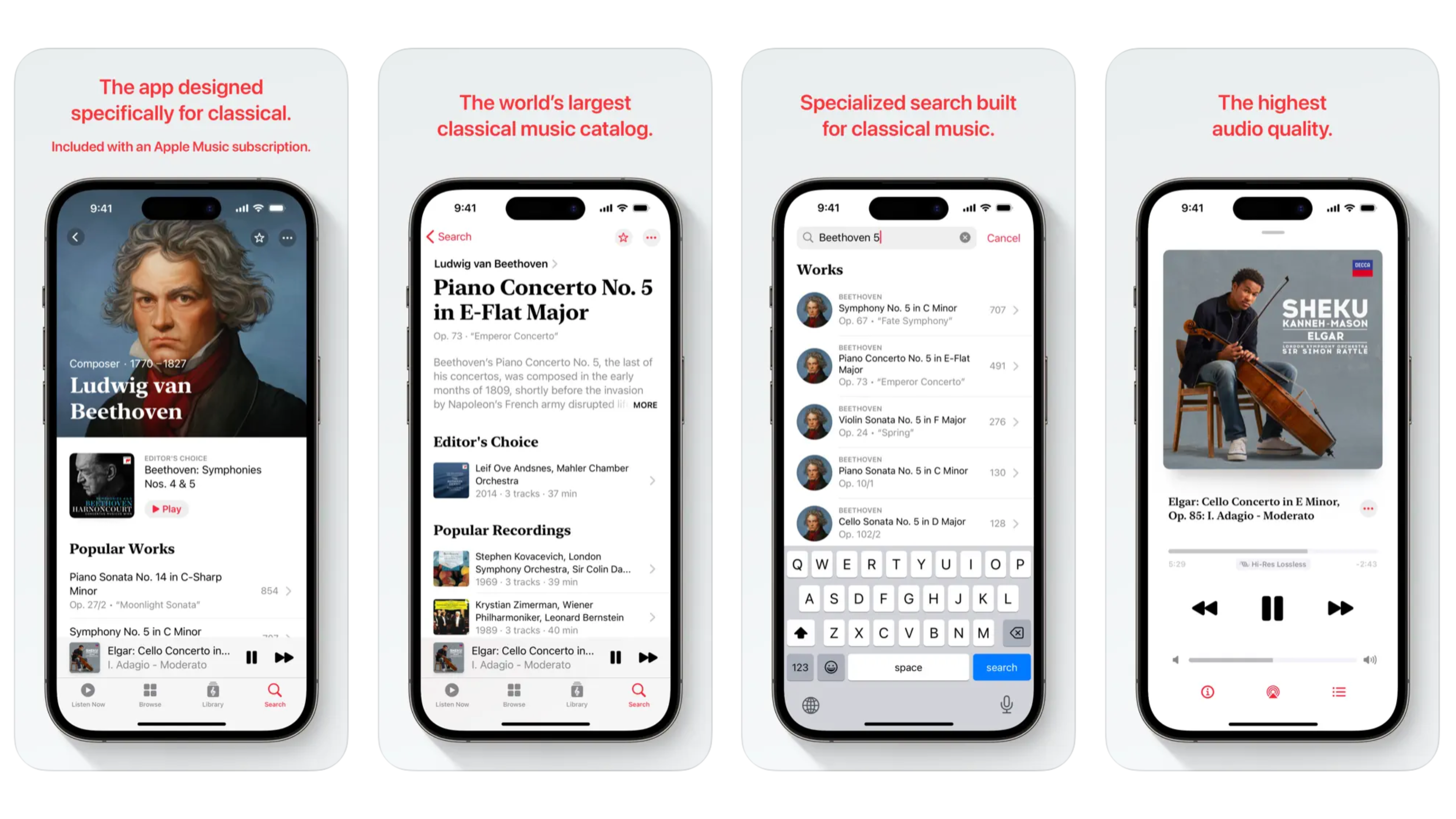 Apple Music Classical screenshots showing interface