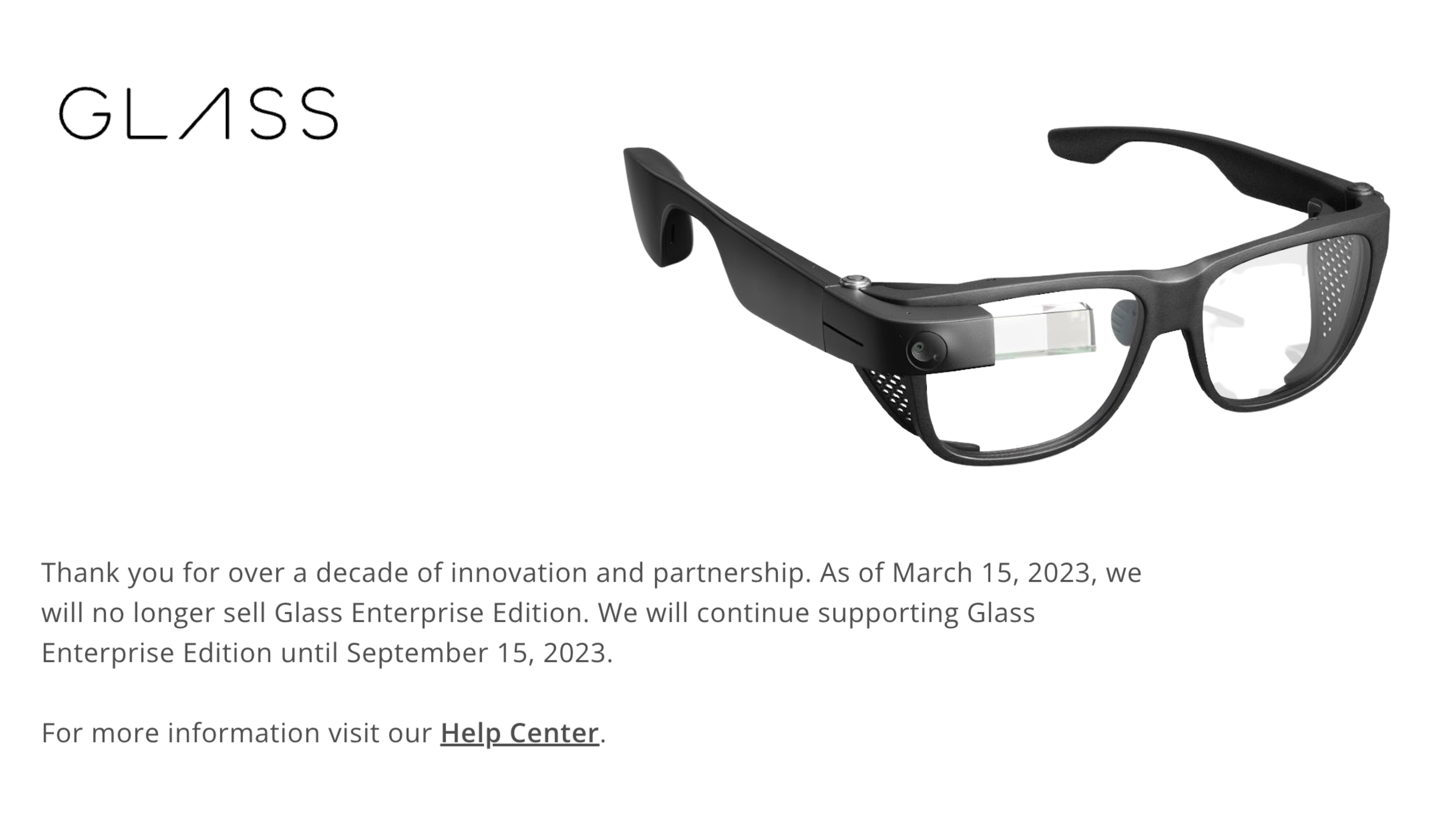 Google Glass Enterprise Edition farewell message