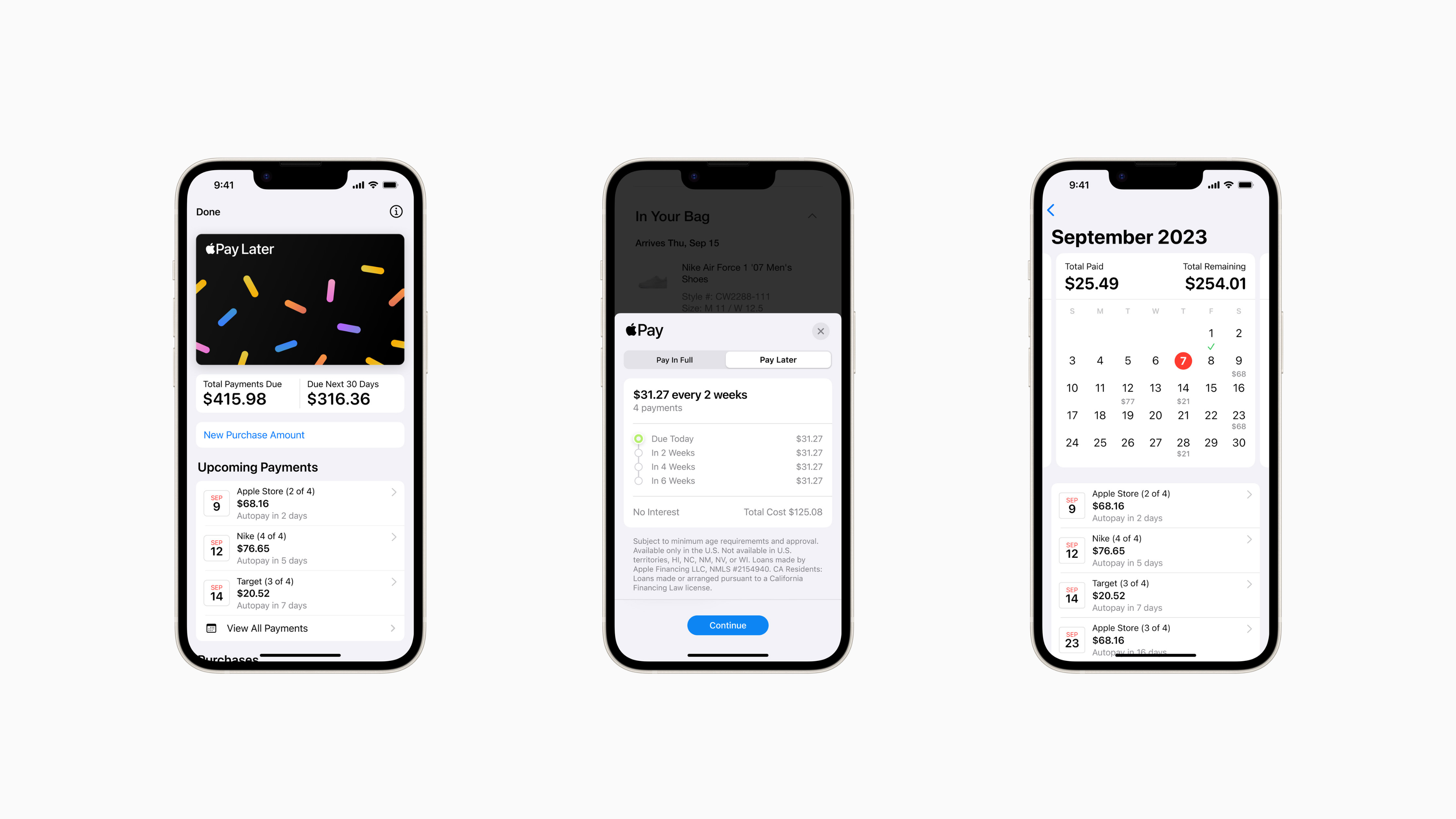Apple Pay Later screens showing how the app works