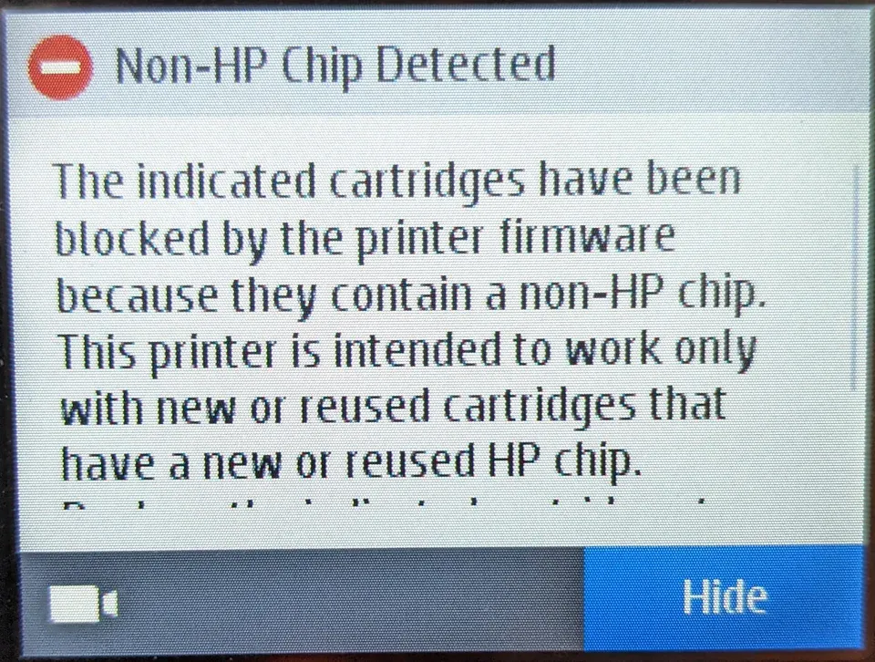 printer error message for HP 