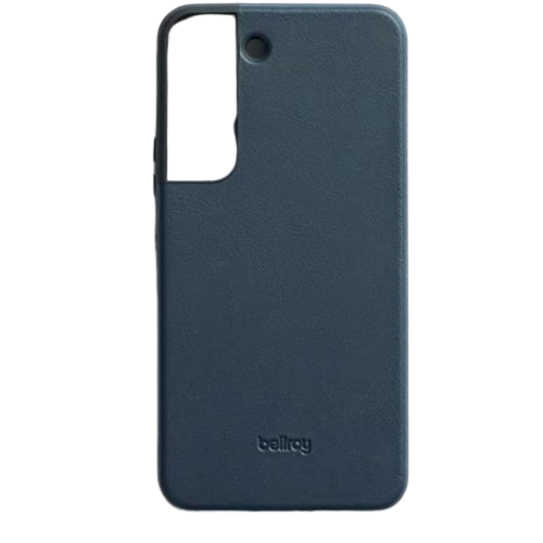 A render of the Bellroy leather case for Galaxy S22 in a navy color.