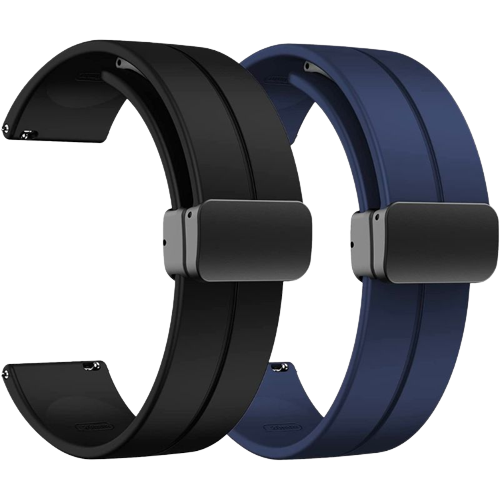 A render showing a black and a navy-colored BlackPro magnetic bands for Galaxy Watch 5.