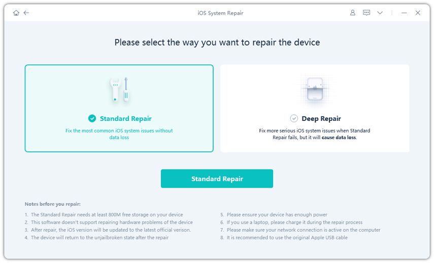 Ultfone wählt Standardmodus-Screenshot.