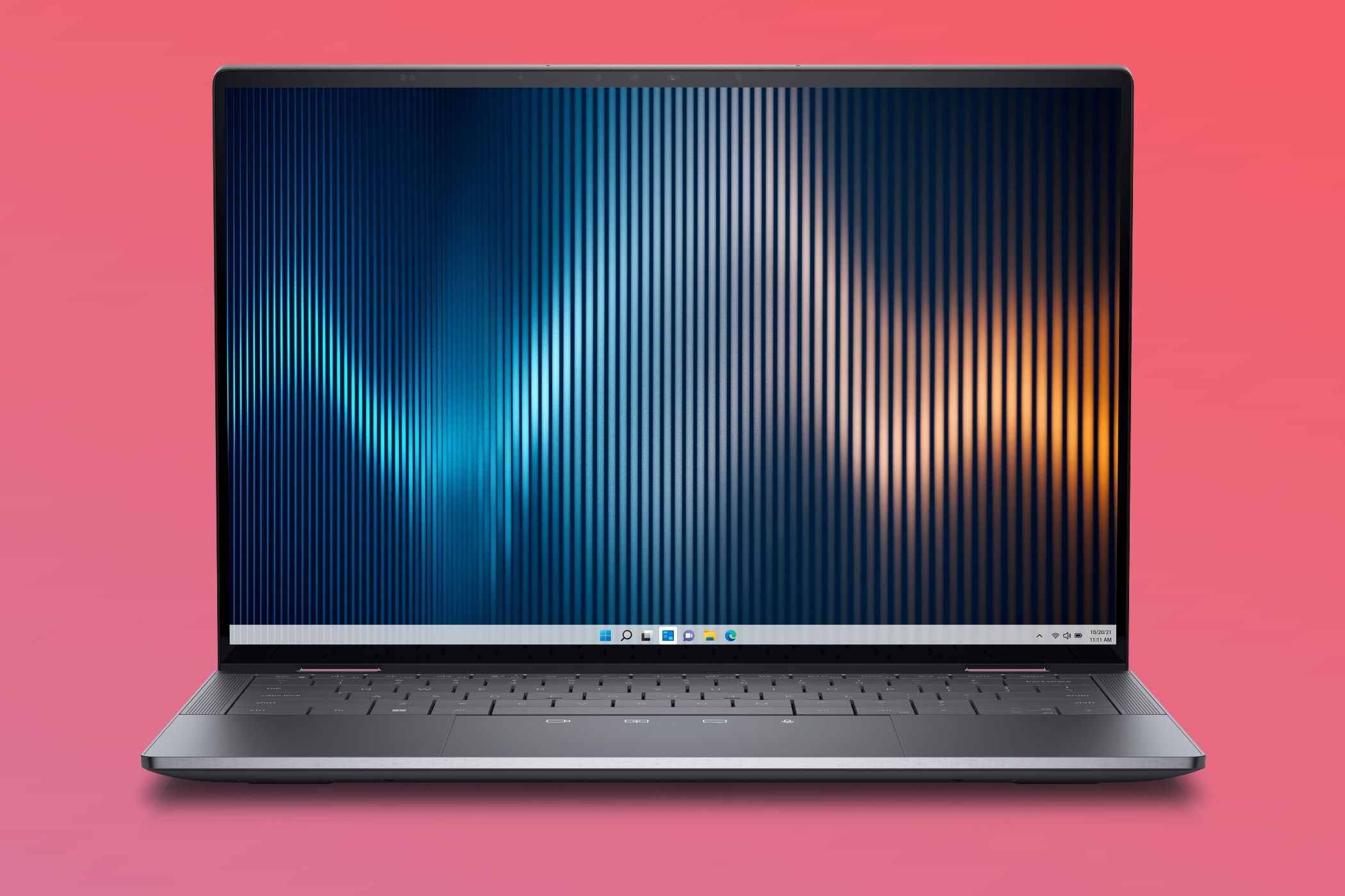 Front view of the Dell Latitude 9440 over a red gradient background