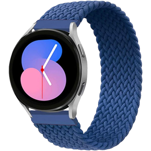 A render showing the Elastic nylon band for Galaxy Watch 5 in blue color.