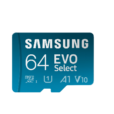 Blue Samsung EVO Select microSD, front view