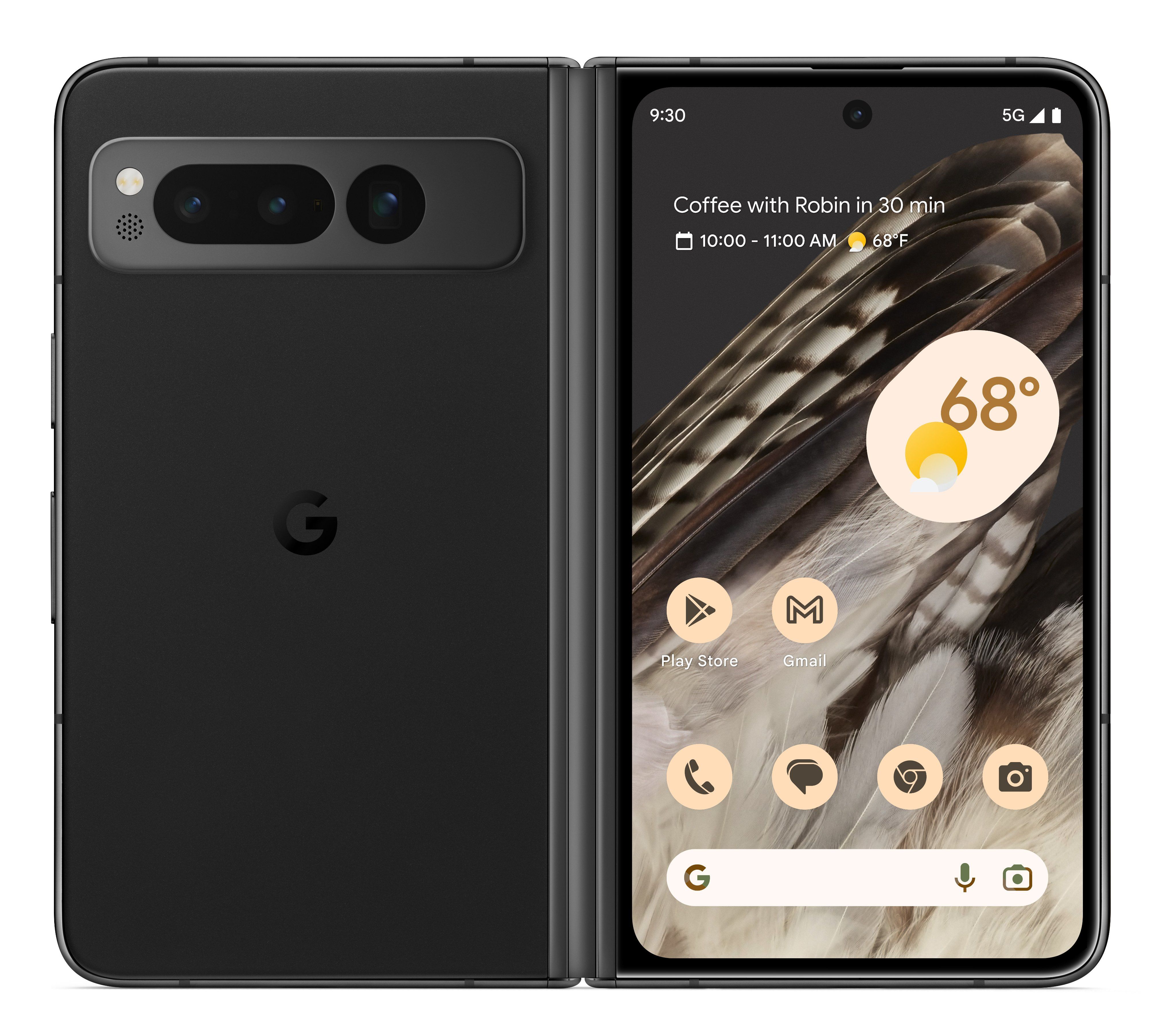 Google Pixel Fold in open position with outer areas displayed