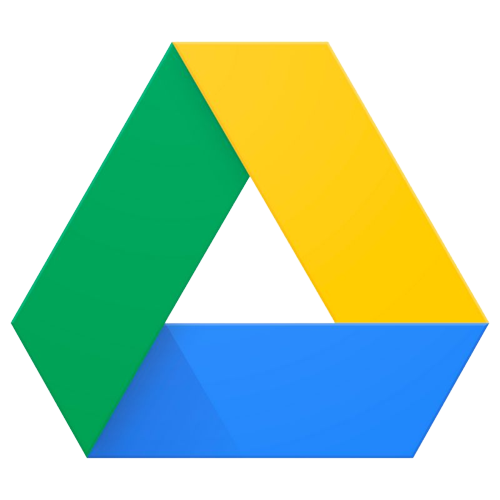 A render of Google Drive logo with three intersecting lines in yellow, green, and blue forming a triangle.