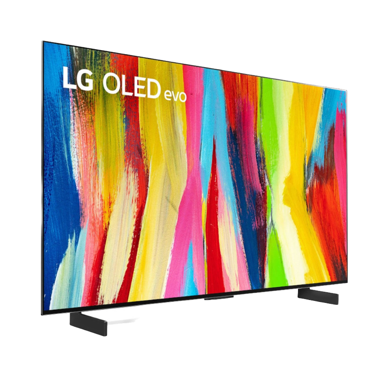 LG C2 television with rainbow pattern on screen