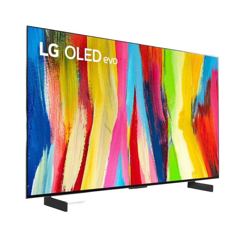 LG C2 TV with a rainbow pattern on the screen