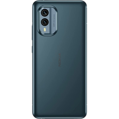 A render showing the back of the Nokia X30 in blue color.
