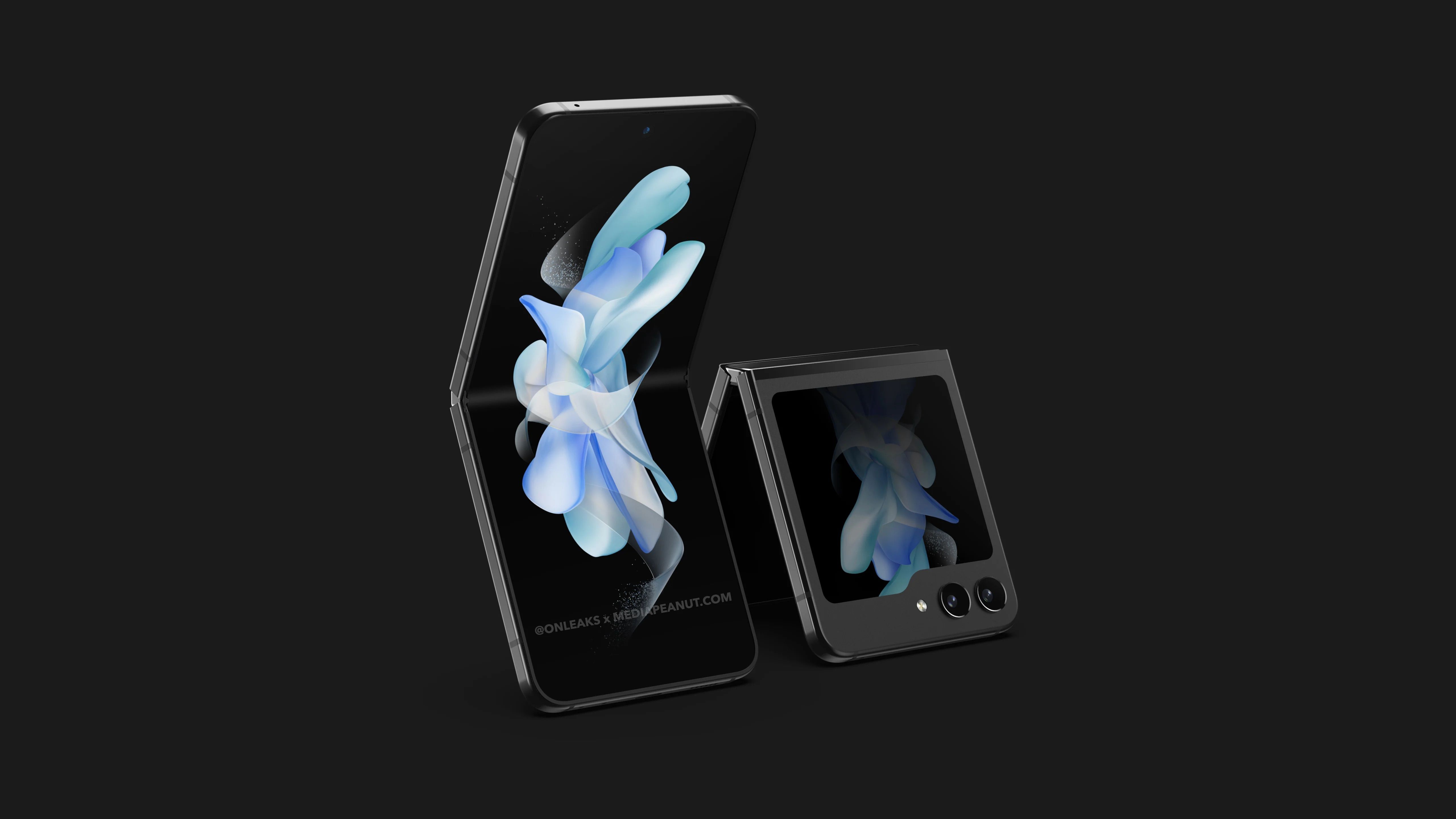 Samsung Galaxy Z Flip 5 in pairs, one showing the foldable display and the other showing the new outer cover display 
