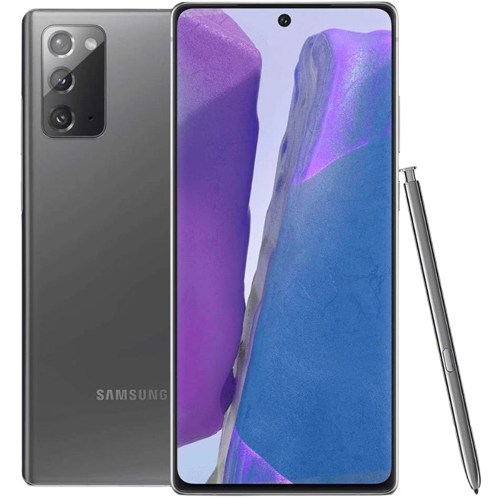 Рендер, показывающий как переднюю, так и заднюю часть Samsung Galaxy Note  20 со стилусом рядом с ним.