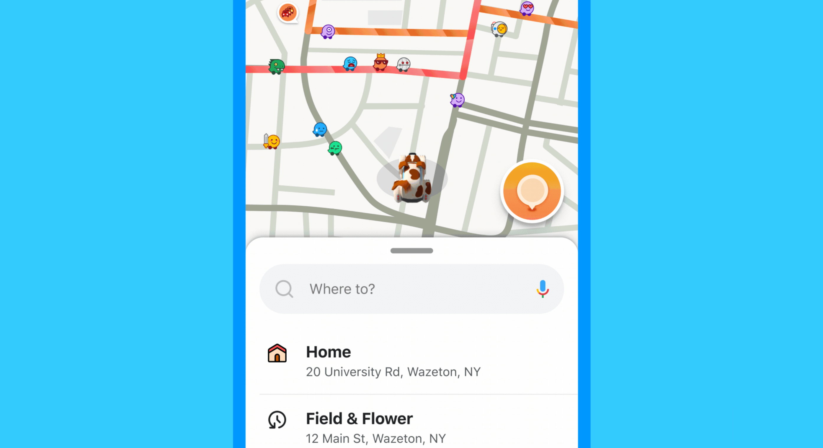 Waze Customize Your Drive screen showing dog icon on navigation screen as a car
