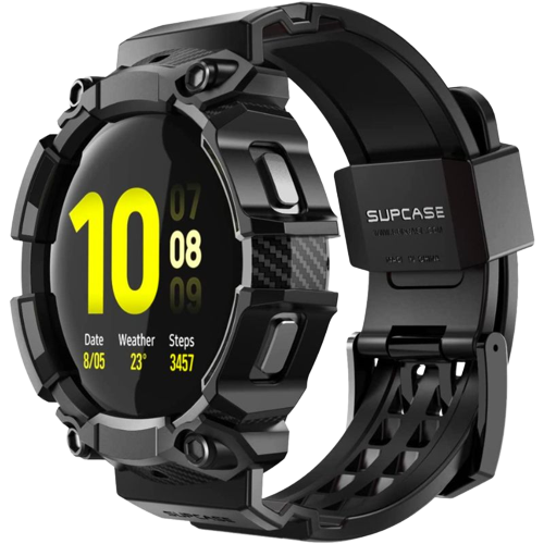 A render of the SUPCASE UB Pro case with a black-colored band for galaxy Watch 4.