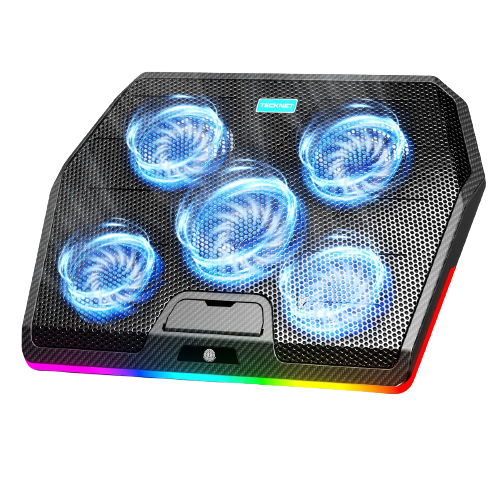 TECKNET Laptop Cooling Pad with RGB front view with RGB lights on