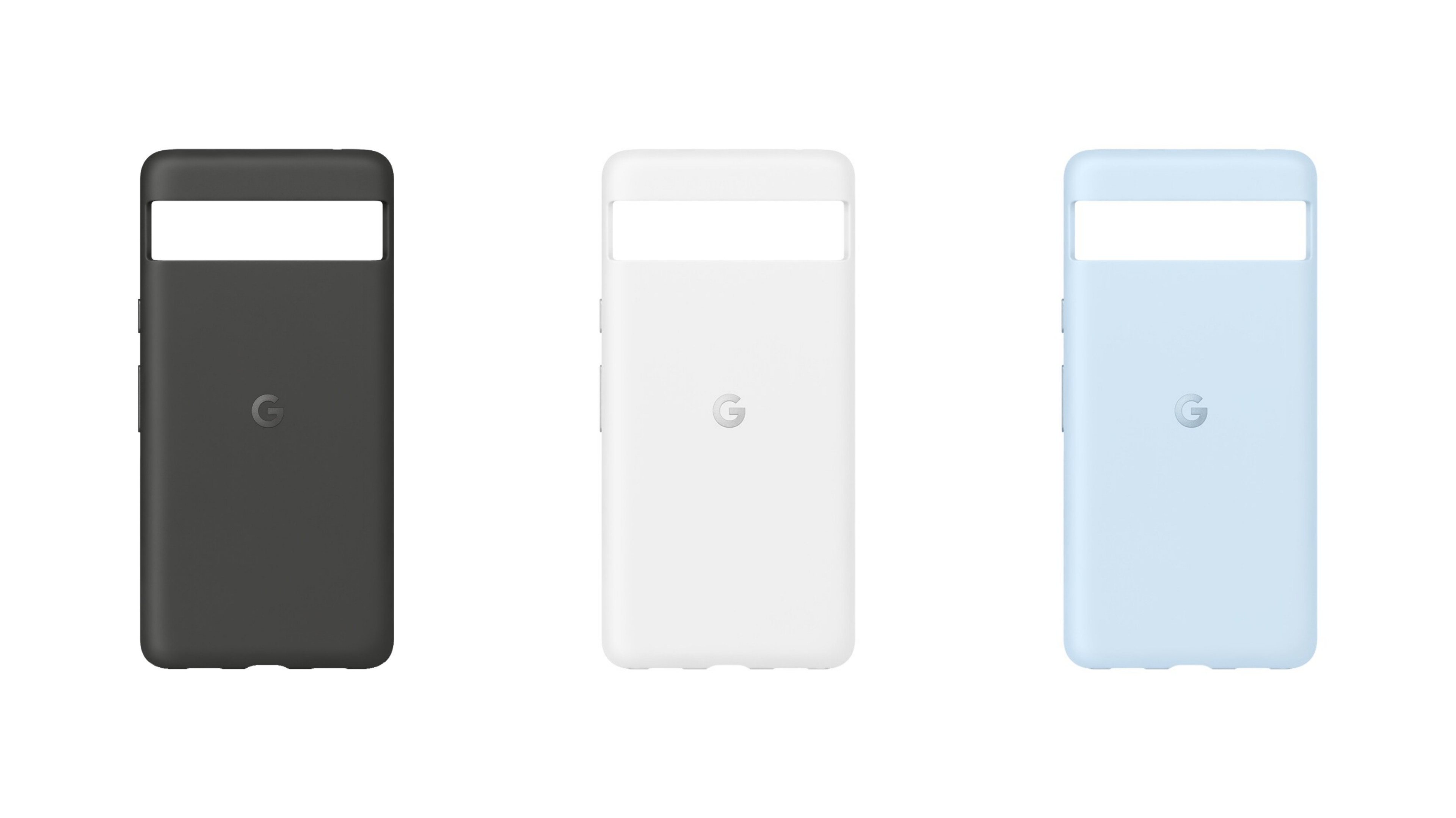 Google Pixel 7a cases in carbon gray, amaranth white, and arctic blue