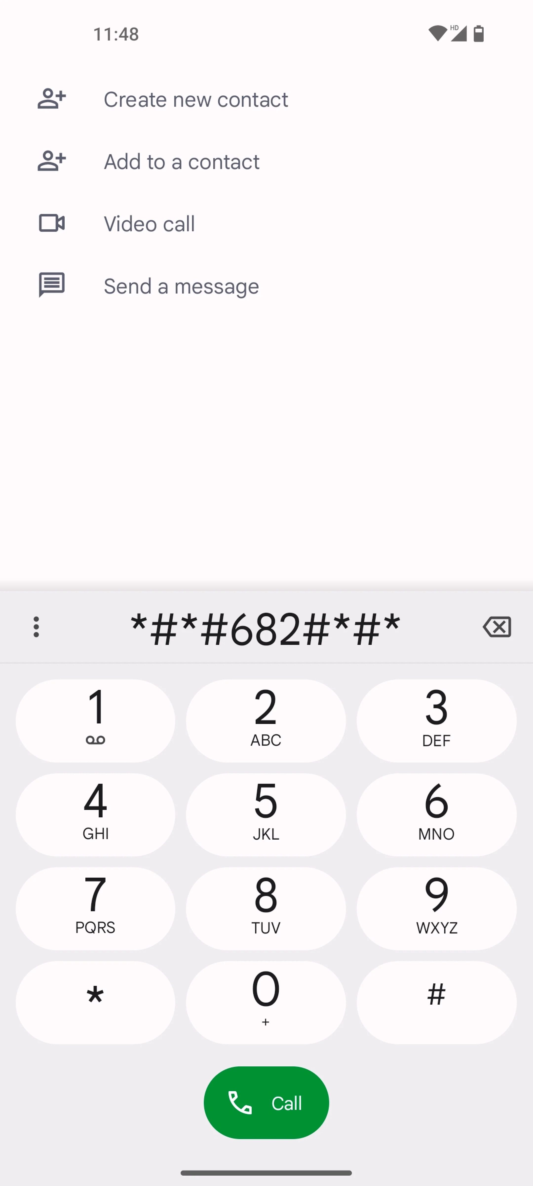 Nothing Phone 1 dialer with local tool code *#*#682#*#* on screen