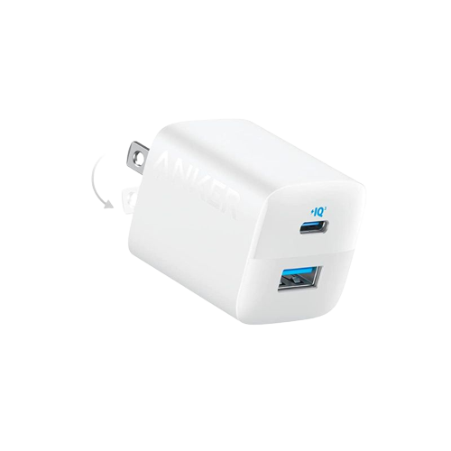 A render of the Anker 323 charger in white color with two USB ports.