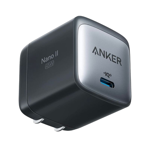 Рендер зарядного устройства Anker 713 Nano II 45 Вт серого цвета.