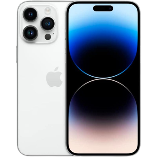 Ein Rendering, das die Vorder- und Rückseite des iPhone 14 Pro Max in silberner Farbe zeigt.