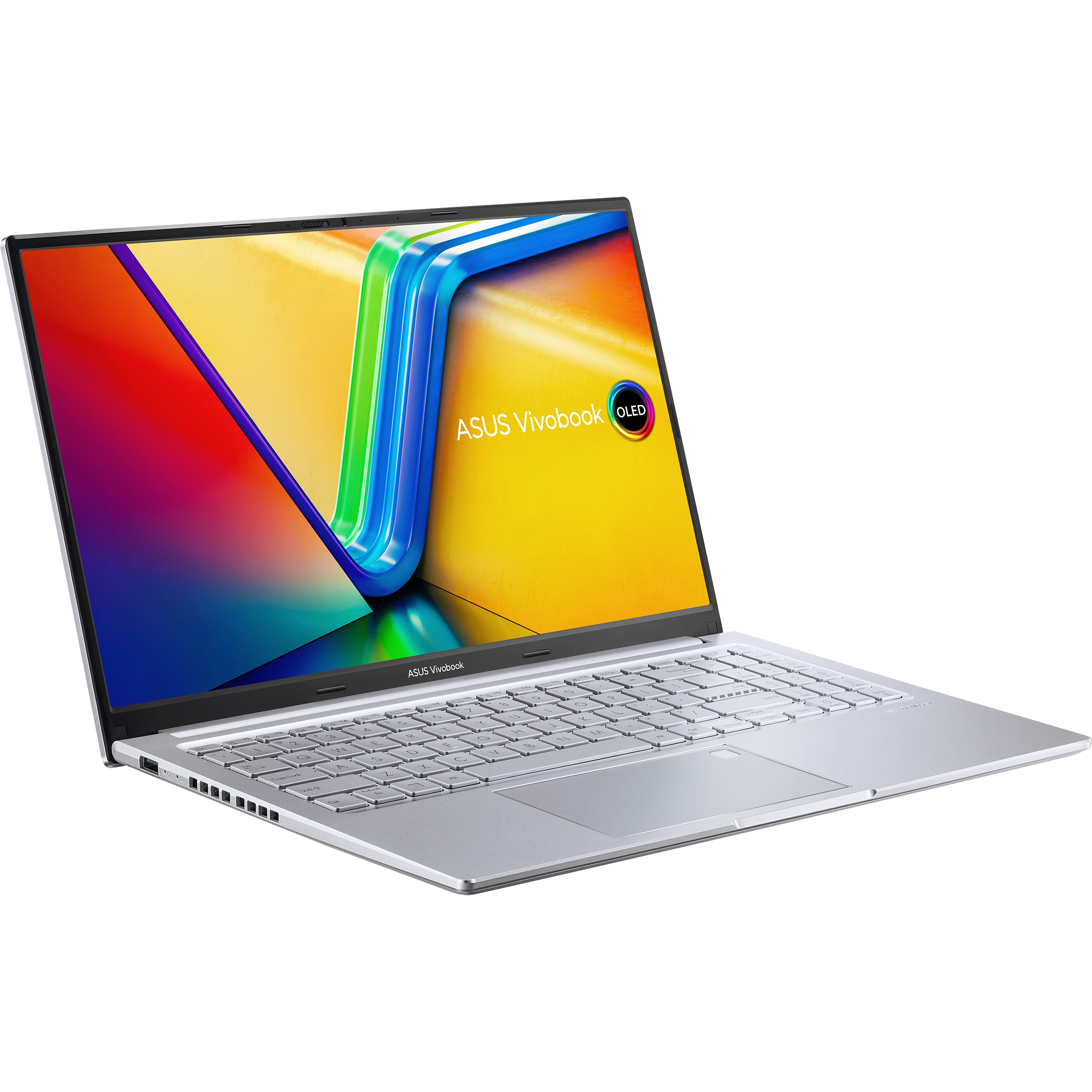 Angled front view of the Asus Vivobook 15 OLED facing right