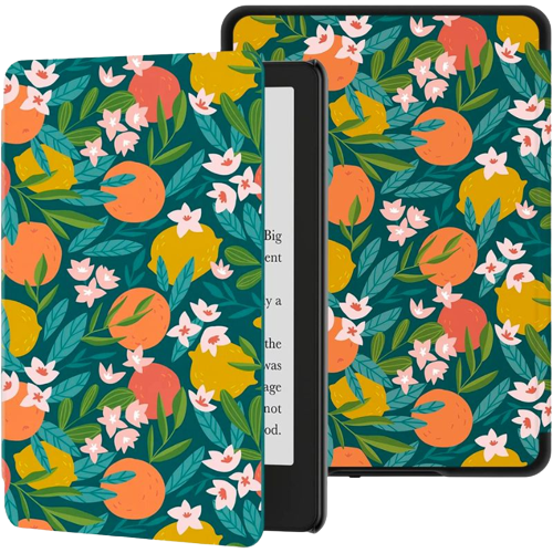A render of the Ayotu PU leather cover for Kindle Paperwhite with a floral pattern.