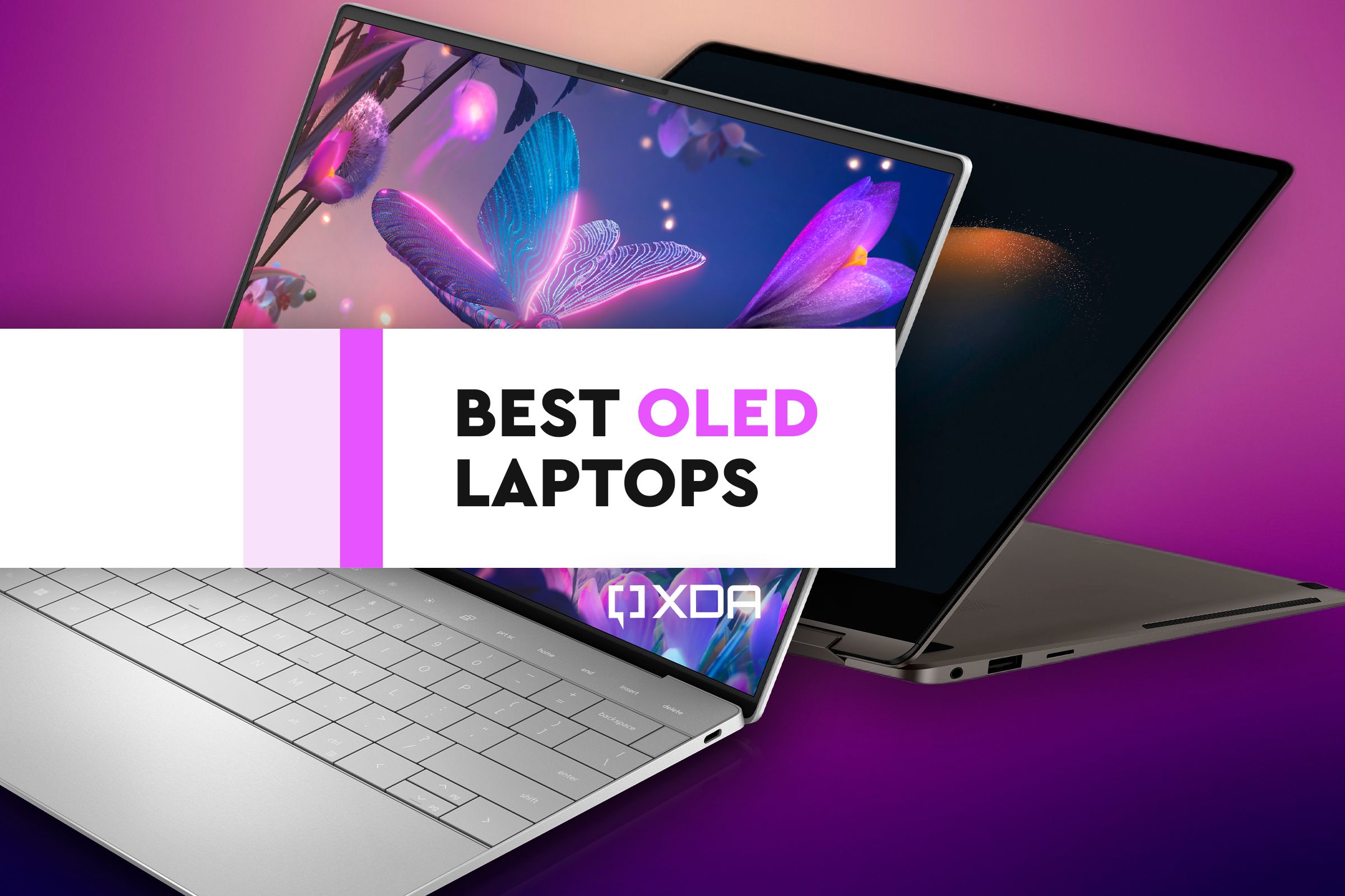 Text reading Best OLED Laptops over pictures of the Dell XPS 13 Plus and Samsung Galaxy Book 3 Pro 360