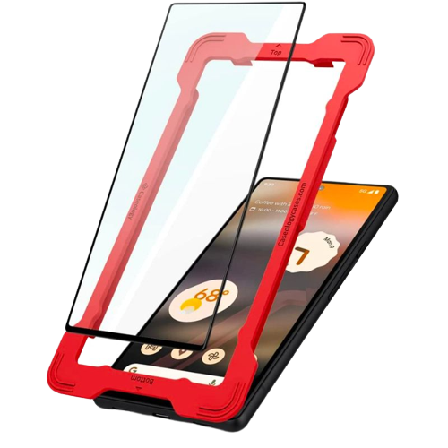 A render showing the Caseology screen protector with the snap fit tray for Google Pixel 6a.