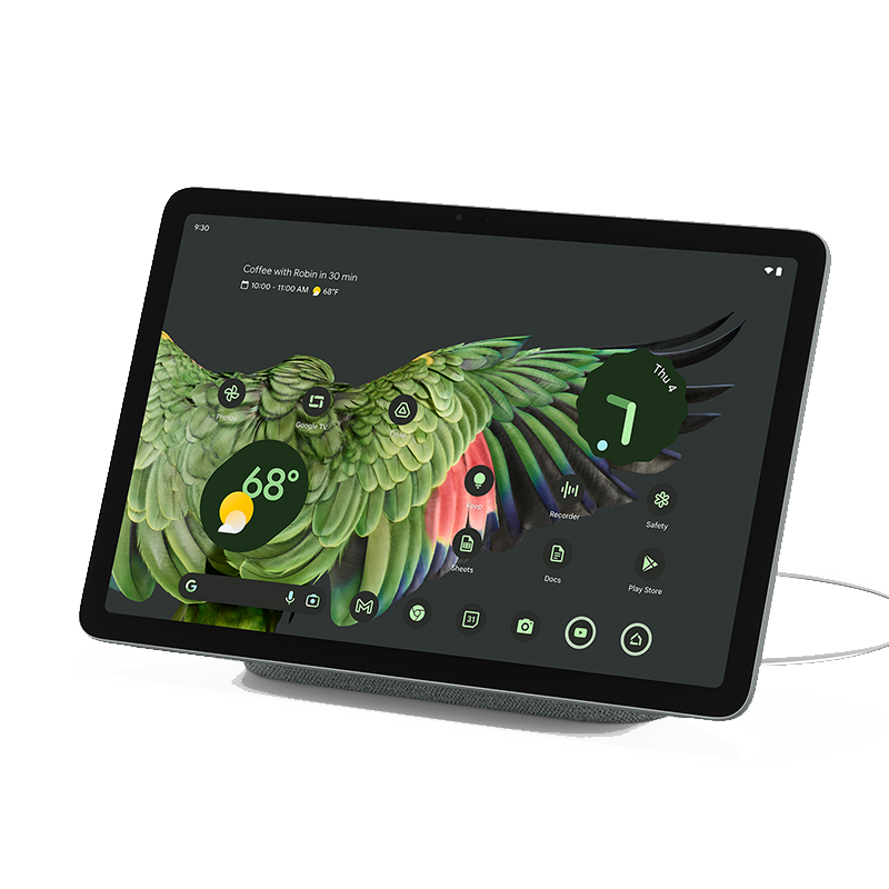 Docked Pixel Tablet in Hazel colorway on transparent background.