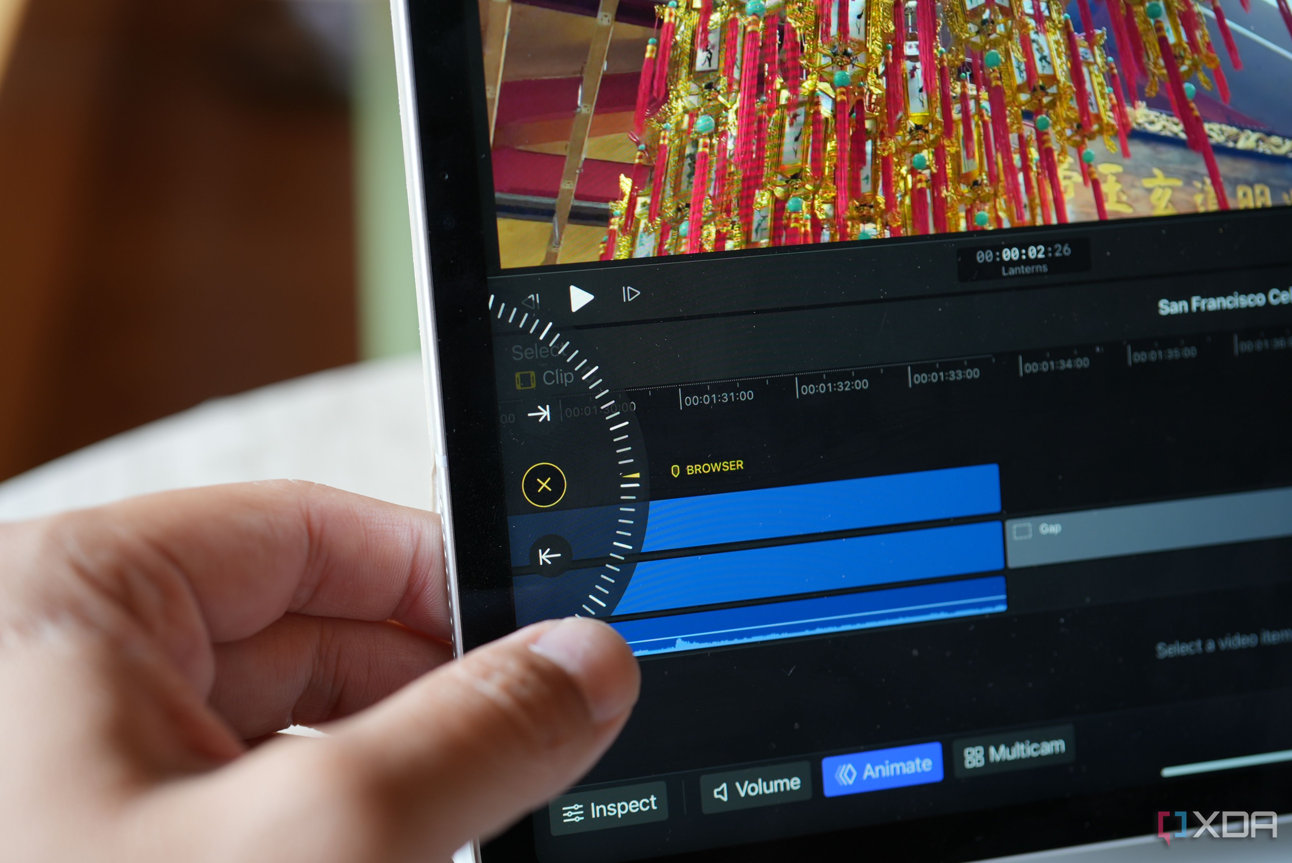 The steering wheel in Final Cut Pro for the iPad Pro. 