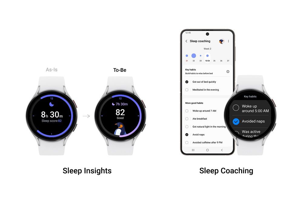 Samsung Galaxy Watch 5-Serie mit One UI 5-Update, das Schlafeinblicke und Coaching-Daten zeigt