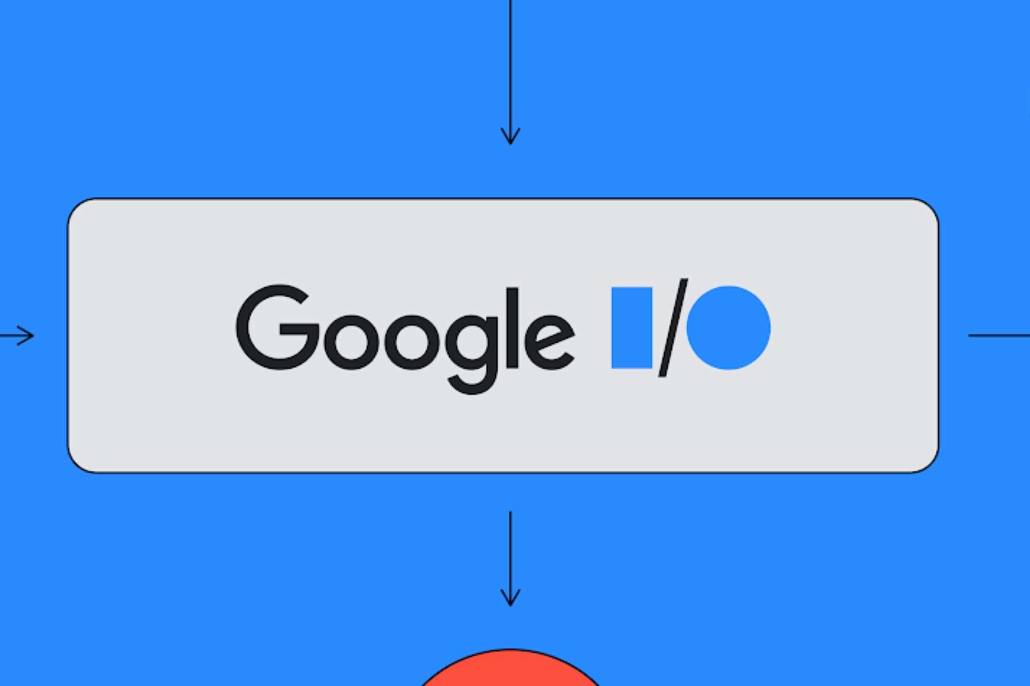 A Google I/O illustration with the Google I/O text written over a blue-colored background.