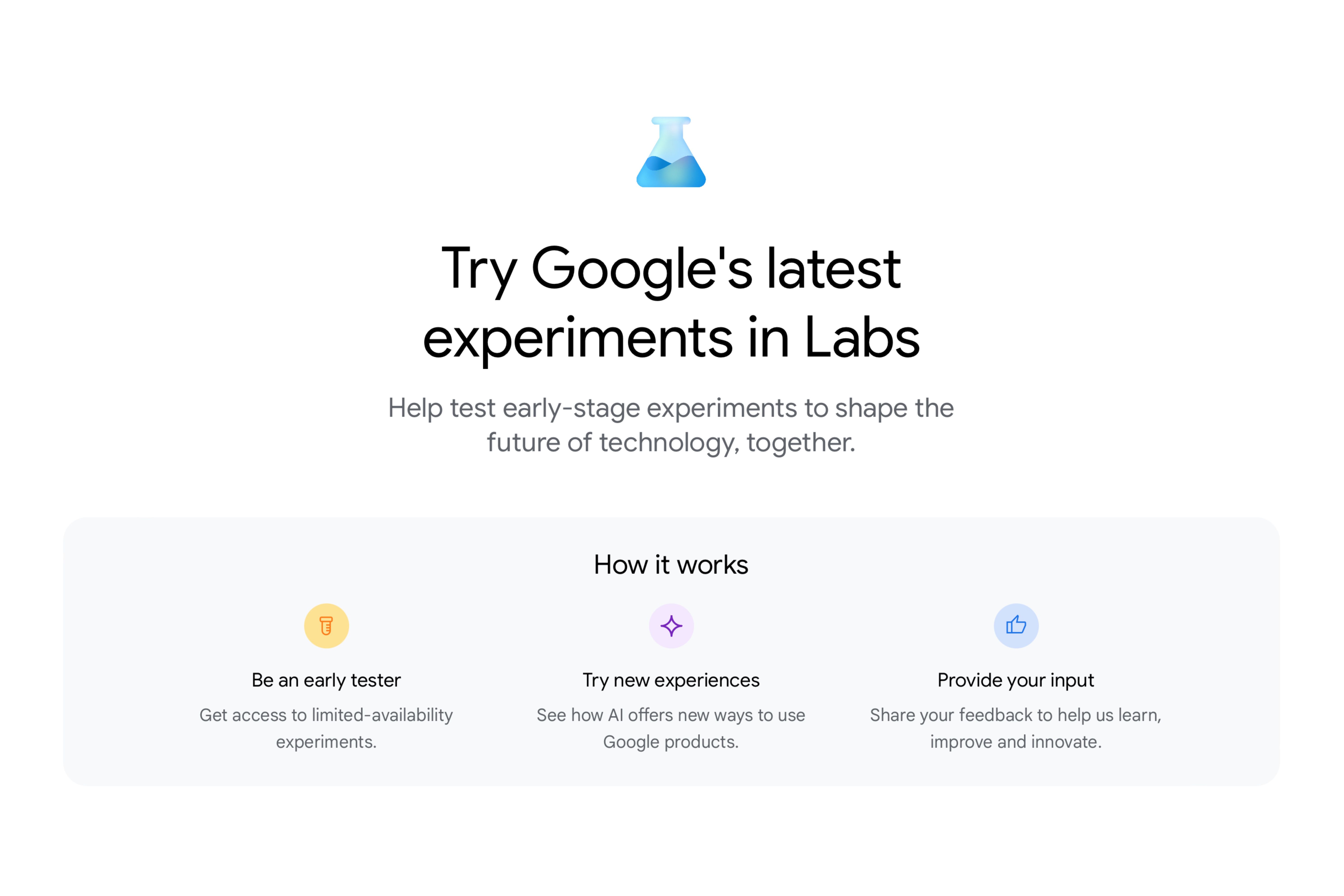 A screenshot of Google Labs, the company's experimental website for generative AI features.