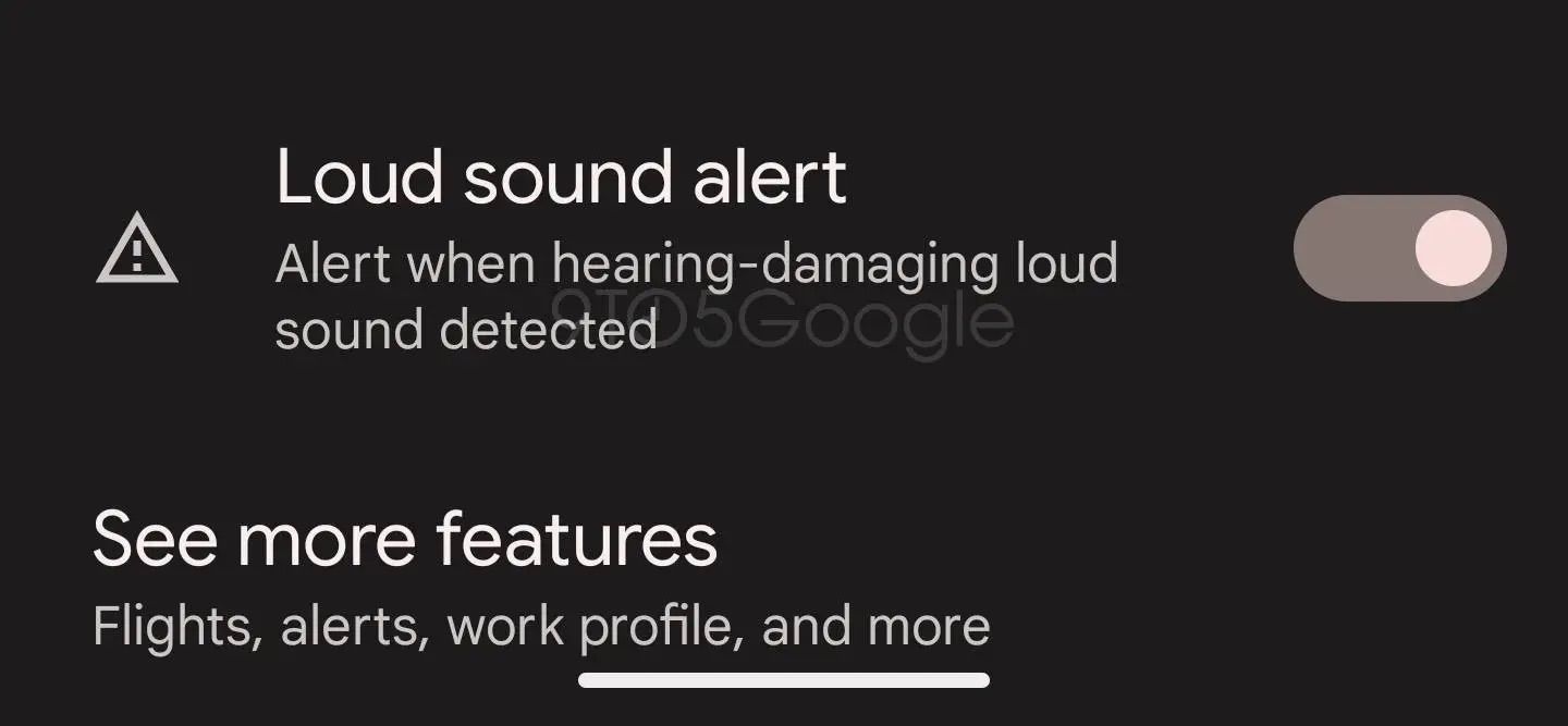 At a Glance menu option for loud sound alert