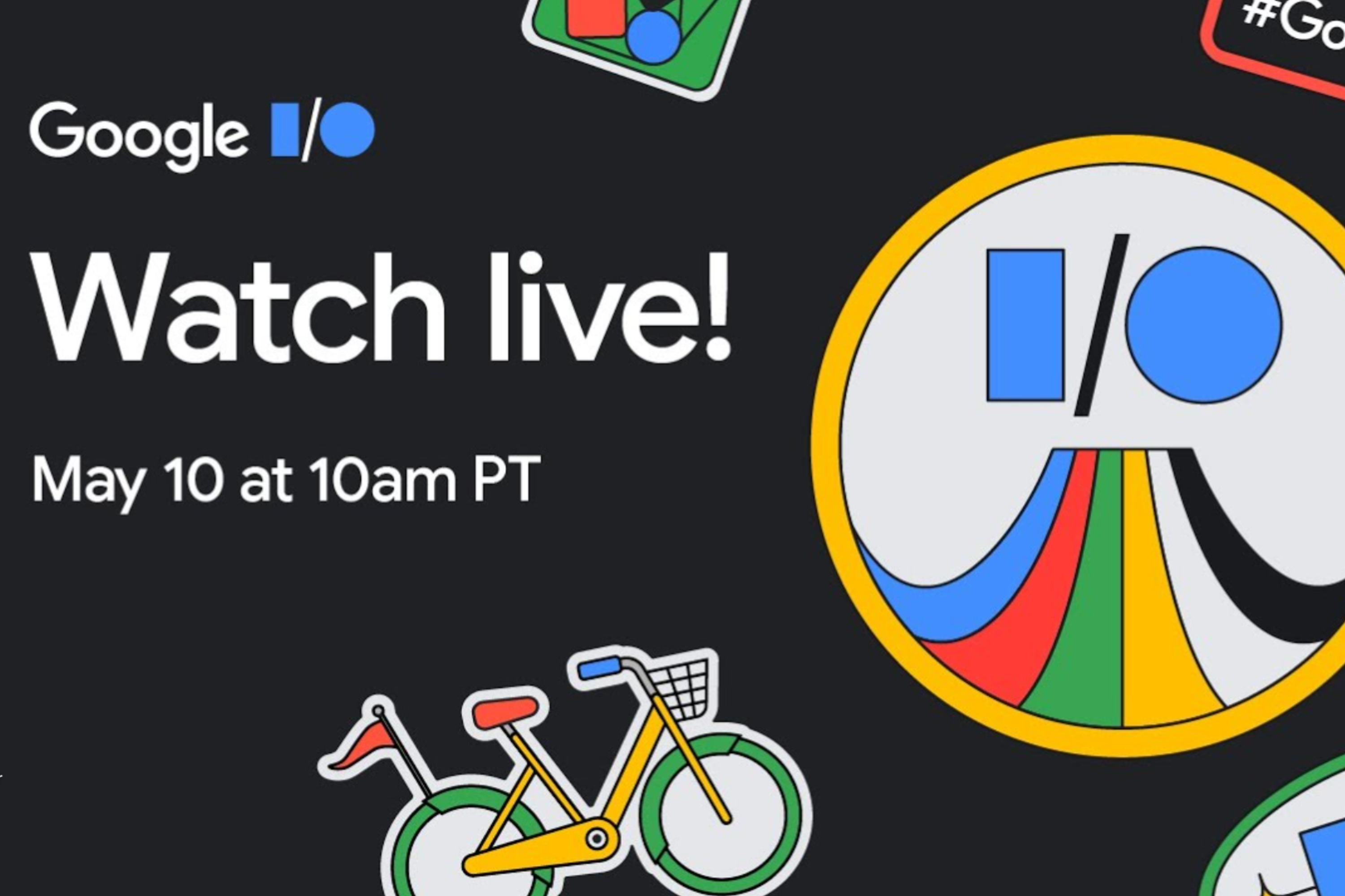 Folleto del evento Google IO 2023 Watch Live del 10 de mayo a las 10 a. m. (hora del Pacífico)