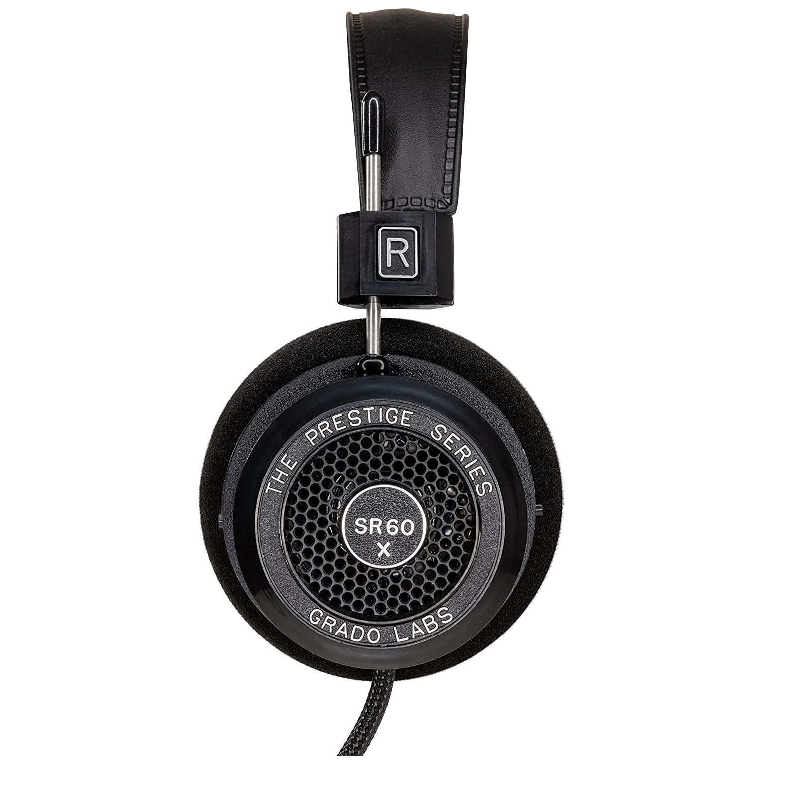 Product image of a pair of Grado SR60x shown from the side on a transparent background.