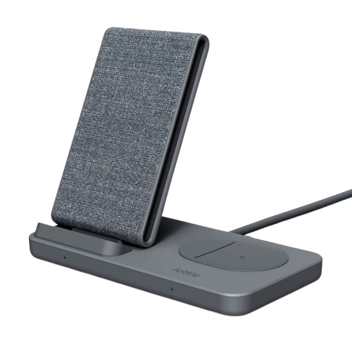 A render of the iOttie ION Wireless Duo with dark gray fabric finish.