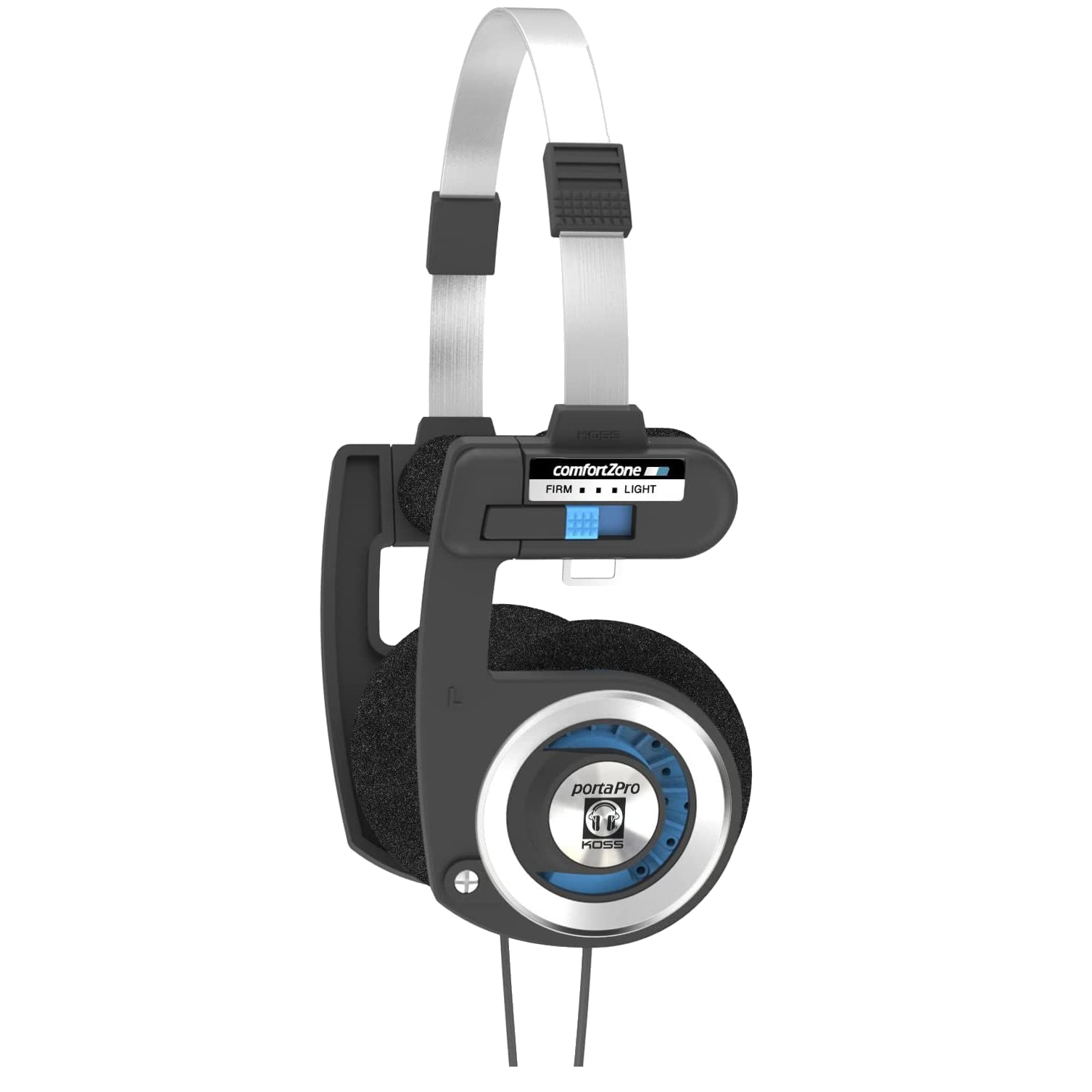  Product image of a pair of Koss Porta Pro headphones seen from the side on a transparent background.