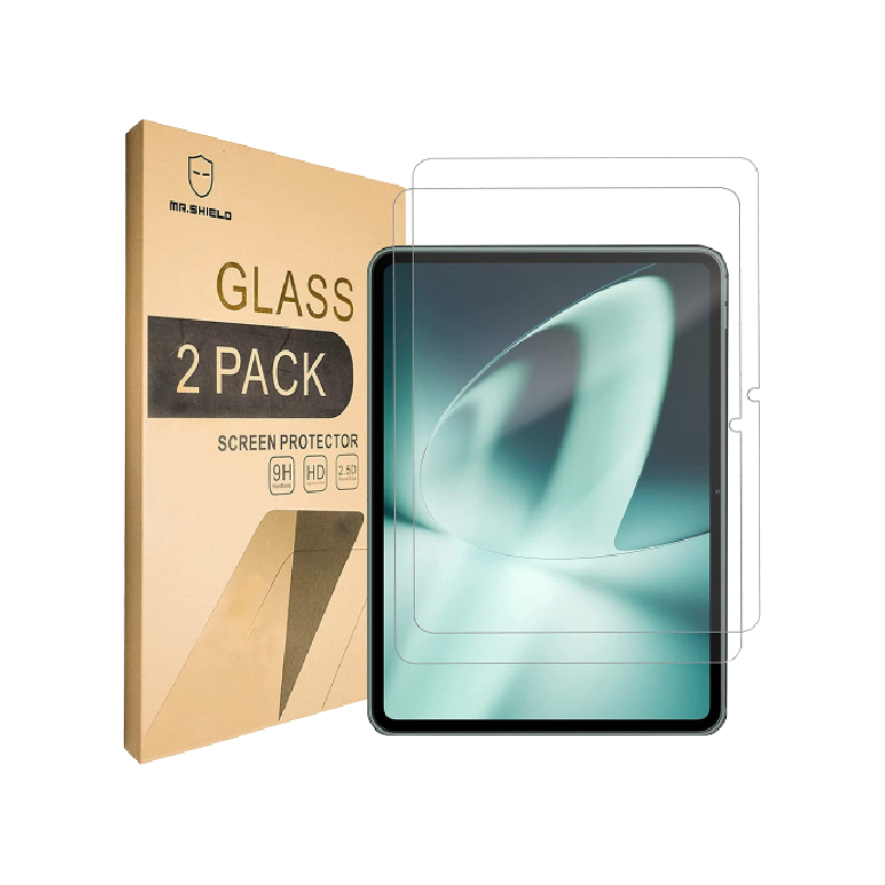 Verre trempé Mr.Shield pour OnePlus Pad sur fond transparent.